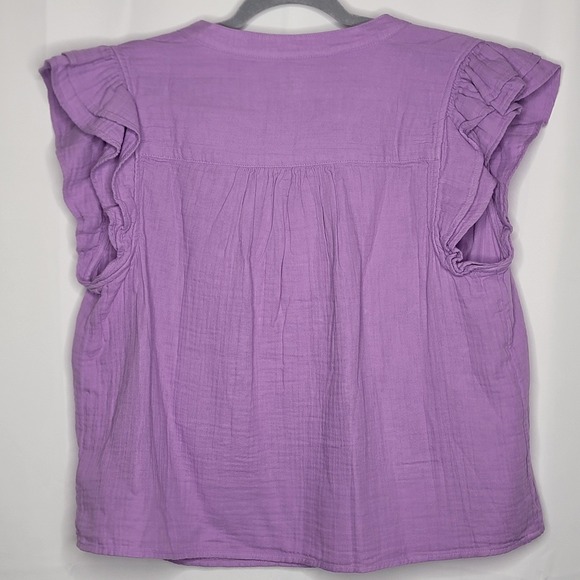 GAP Women's Lavender Ruffle Sleeve V-Neck LightweightGauze Blouse Top Size Large - Picture 4 of 8